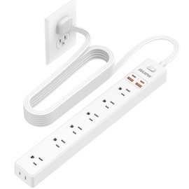 Maxpw 10 Ft Power Strip Surge Protector - 7 Outlets 4 USB Ports (2 USB C), Ultra Thin Flat Extension Cord & Flat Plug, 1700 Joules, Wall Mount, Desk Charging Station for Home Office Dorm, White