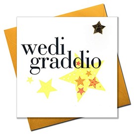 Claire Giles Greeting Cards, Welsh Graduation Card, Blue Stars Graduation Congratulations Card, Embellished with a Padded Star