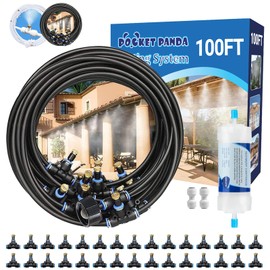 POCKET PANDA Misters for Outside Patio, Outdoor Water Misting Cooling System w Filter,100FT|30M. Backyard Mist Kit for Garden, Greenhouse, Fan,Deck,Umbrella,