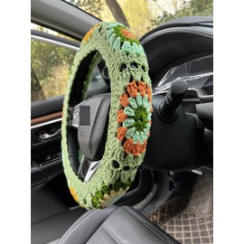 YDM Handmade Crochet Steering Wheel Cover,Sunflower Crochet Steering Wheel Cover, Steering Wheel Cover for Women Girl (Steering Wheel Cover)