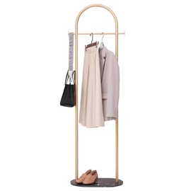 Cre Cra Gold Clothing Rack with Marble Base - Modern Metal Stand for Bedroom - Heavy Duty Coat Hanger Rack for Bag, Hat, Scarf, Jacket