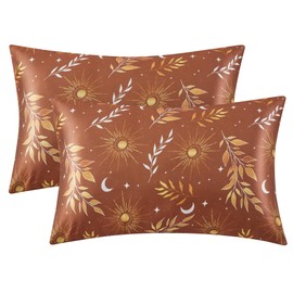 EXQ Home Satin Pillowcase for Hair and Skin King - Multicolor Printed Gold Leaf Silk Pillowcase 2 Pack 20x36 inches - Satin Pillow Cases Set of 2 with Envelope Closure, Valentines Day Gifts for Women