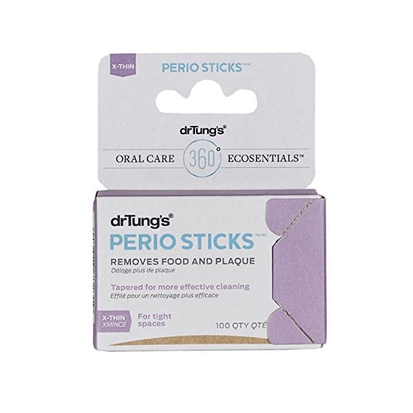 drTung's Double-Sided Perio Sticks X-Thin Remove Plaque Interdental Fit Between Teeth Nordic Birch 6 Pack