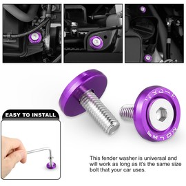 Unifizz 10pcs Fender Washer Bumper Washer M6 Bolts Engine Bay Dress Up Kit Aluminum Purple 1996-2023