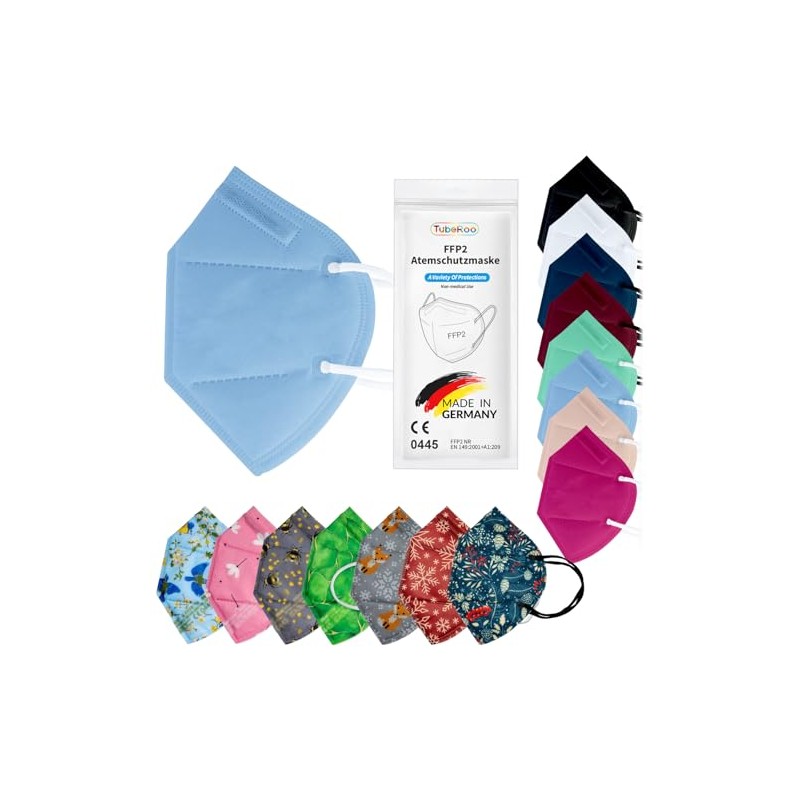 TubeRoo FFP2 Mask Light Blue Pastel Blue Pack of 10