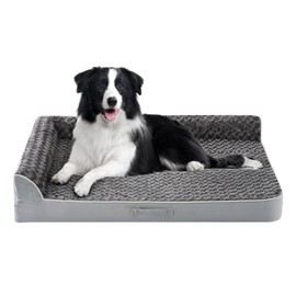 Aeroluxe Dog Bed Large Sized Dogs, XL Orthopedic Dog Bed for Large Dogs, Waterproof Pet Bed with Washable Removable Cover, L-Shaped Pet Couch with Portable Handle 42"x30"x7.5", Grey