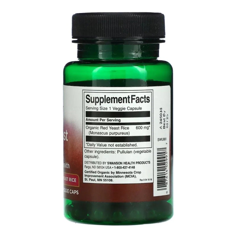 Swanson Red Yeast Rice 60 Capsulas Vegetarianas Sfn 0