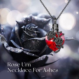 Rose Flower Cremation Urn Necklace For Ashes Sterling Silver Heart Crystal Memorial Jewelry For Women