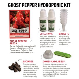 Ghost Pepper Hydroponic Growing Kit - Grow Your Own Bhut Jolokia Peppers - Non-GMO Heirloom Seeds, Complete Indoor Hydroponic Grow Kit, Hot Chili Gardening Gift for Spicy Lovers, Easy to Grow & Plant