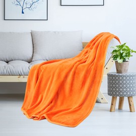 PiccoCasa Flannel Fleece Blanket Soft Lightweight Warm Fuzzy Blanket for All-Seasons, Luxury Comfy Decorative for Couch Living Room Bright Orange Single (130 x 150cm)