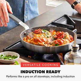 GreenPan x Bobby Flay Stainless Steel 12” Frying Pan Skillet with Glass Lid, Professional Grade Tri Ply, PFAS-Free Ceramic Nonstick, Induction Suitable, Dishwasher & Oven Safe, Stay Cool Handle