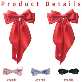 PQZKLDP 2PCS Silky Satin Hair Bows Big Versatile Hair Bows Cute Clips for Girls & Women Red Hair Bow Ribbons Oversized Long Tail Metal Clips Bowknot Aesthetic Hair Accessories (PD 212)