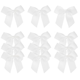 MECCANIXITY 12Pcs Premade Mini Grosgrain Ribbon Bow 2" Self Adhesive Tape Satin Ribbon Bows for DIY Craft Gift Wrapping Wedding Birthday Party Decorations White