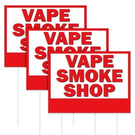 Leinuosen 3 Pcs Vape Smoke Shop Yard Signs with Stake 15.7 x 12 Inch Red White Lawn Garden Yard Road Signs Bulk Double Sided Printing Outdoor Advertising General Business Stores Retail Supplies