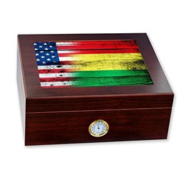 ExpressItBest Premium Desktop Humidor - Glass Top - Flag of Bolivia (Bolivian) - Wood with USA Flag - Cedar lined with humidifier & front mounted hygrometer.