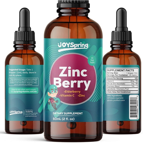 Zinc for Kids - Kids Vitamin C and Elderberry - Liquid Zinc Drops to Boost Children's Defense System