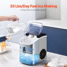 VEVOR Nugget Ice Maker, 33lbs/24H Pebble Ice Maker with Self Cleaning, Chewable Ice Maker with Ice Scoop & Basket, Stainless Steel Ice Machine with Transparent Lid for Home Kitchen Office Bar Party