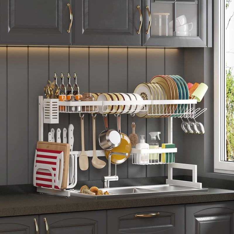 PUSDON Over Sink Dish Drying Rack Stainless Steel, Adjustable Large