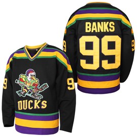 EETUG Mighty Ducks Jersey #96 Charlie Conway #99 Adam Banks #33 Greg Goldberg #66 Gordon Bombay Movie Hockey Jersey White Green (99 Black,Small)