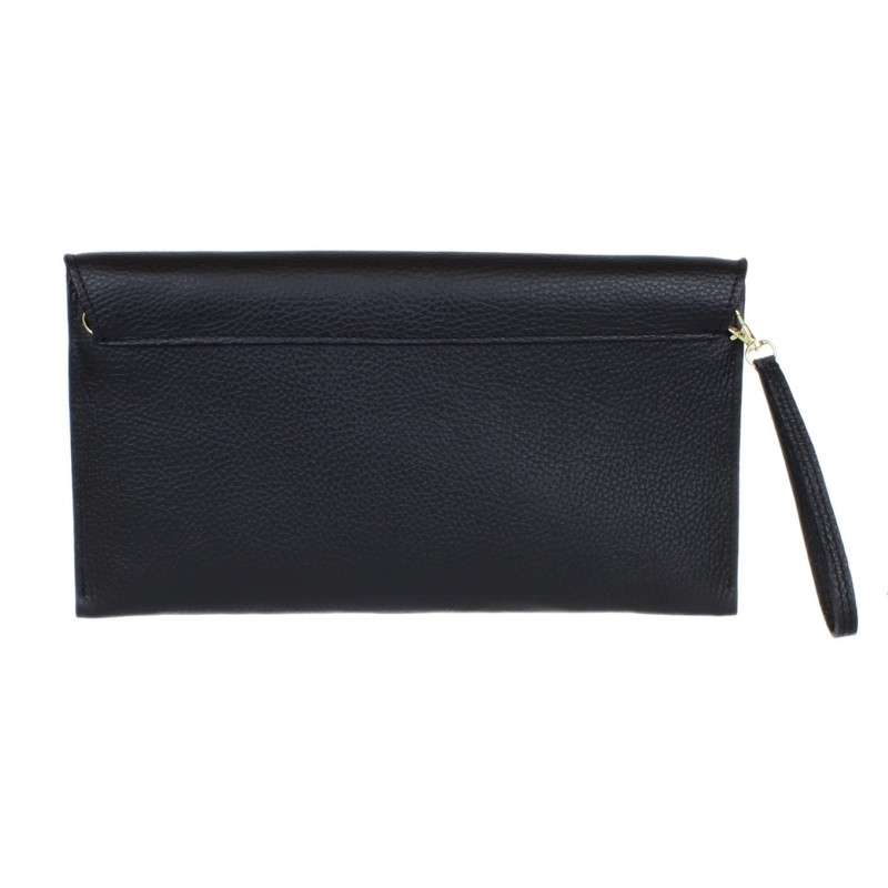 Girly Handbags Womens Italian Genuine Leather Envelope Clutch Bag (Black)