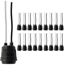 (20 Pack) Airmont Products AP-12068, Weatherproof Pigtail Lamp Sockets, E26 Medium Base, 14 Awg, Fully Sealed, Rainproof Rubber Coated Lamp Holder, Black and White Insulated Wires, Stripped Edges