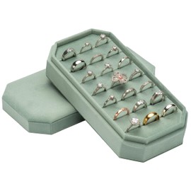 COWFEX Velvet Ring Organizer Display Tray Jewelry Box Multiple Rings, Ring Holder Earring Case for Wedding Birthday Christmas Day (Emerald Green)