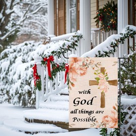 YAHAZORR Religious Garden Flag Double-Sided 12x18 Christian Outdoor Decoration Yard Flag, Bright & Vibrant BurlapThankful Rustic Garden Flag with With God All Things Are Possible-QZ28