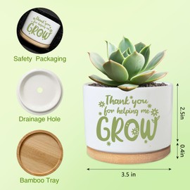 Thank You for Helping Me Grow Succulent Plant Pot, 3.5 Inch Small Ceramic Cactus Planter Pot with Drainage, Thank You Appreciation Gift for Teacheer Plant lovers Birthday Christmas (No Plants)