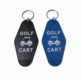Lemua Golf Cart Keychain - Plastic Motel Style Key Ring for Golfers, Bulk Golf Accessories, Unique Golf Gifts for Men & Women Black and Blue