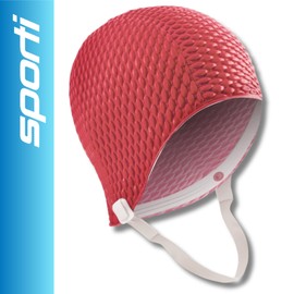 Sporti Bubble Swim Cap with Chin Strap (Red)