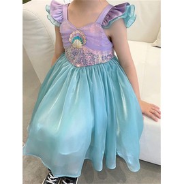Mermaid Birthday Dress for Girls Toddler Princess Dress up Themed Party Mermaid Dresses(6-7 Years,Green)