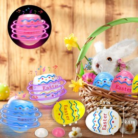 Easter Party Favors Basket Stuffers for Kids 12 Pack, Light up Easter Egg spinning Top Toys Gifts with Music for Toddlers, Goodie Bags Fillers,Non Candy Hunt Prizes Classroom Treats Stuff for Boy Girl