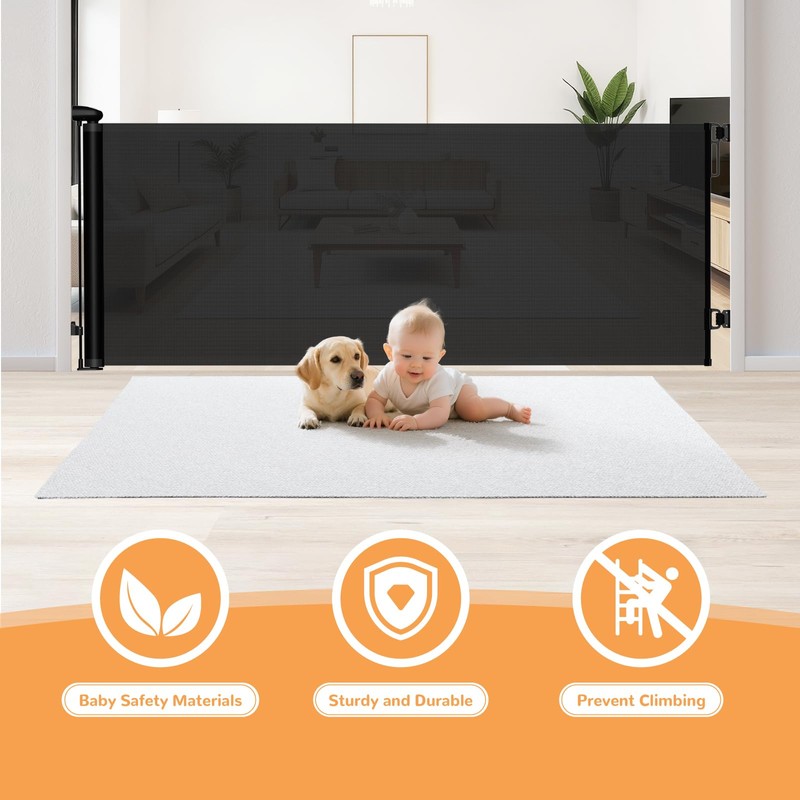 Retractable Baby Gates for Stairs, 55" Wide Mesh Baby Gate