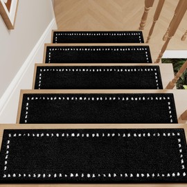 tchdio Stair-Treads Non Slip Indoor, Stair Treads for Wooden Steps 15PC, Soft Carpet Stair Treads, Peel and Stick Stair Treads Reusable Adhesive for Kids and Pets, Washable Stair Runner 8"x30" Black