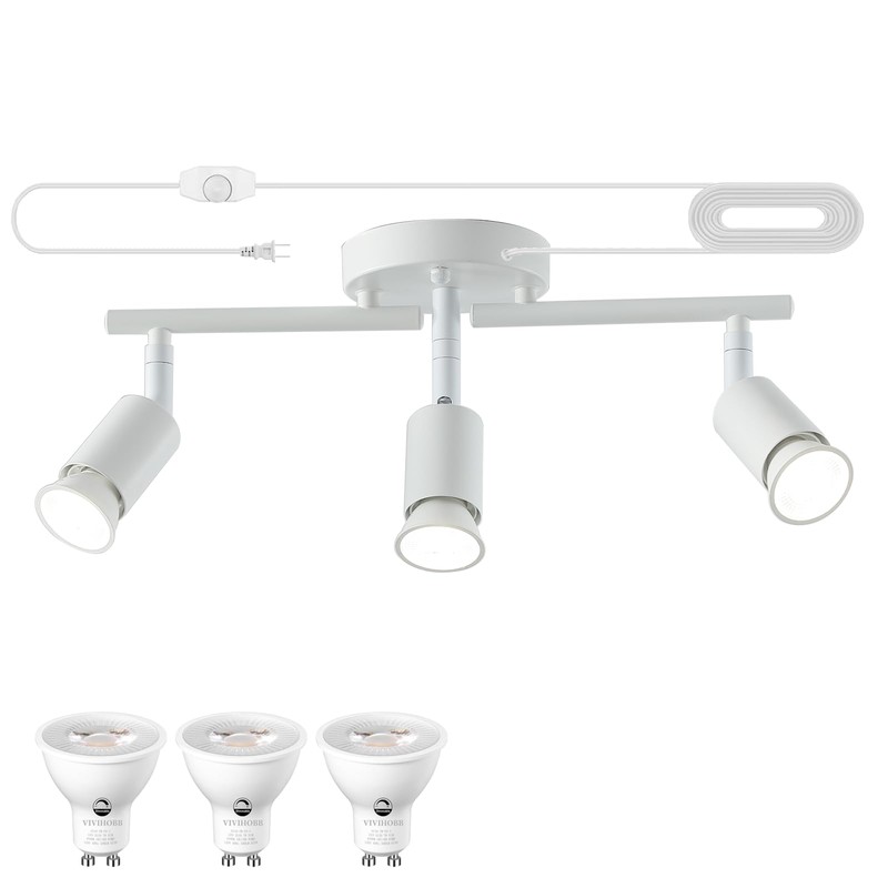 Dimmable 3 Light White Plug in Track Light White Plug
