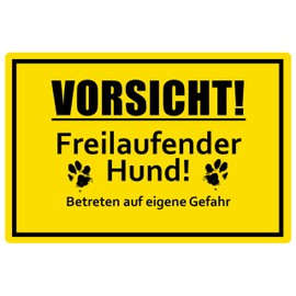 SL group - 1 sign "Vorsicht! Freilaufender Hund!" 30 x 20 cm made of sturdy PVC plastic plate - warning sign "Achtung Wachhund Betreten auf eigene Gefahr - Warnung vor freilaufenden Hunden"