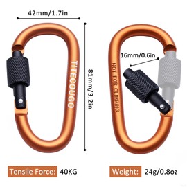TITECOUGO Aluminum Alloy D-Ring High Strength Carabiner Key Chain Clip Hook For Camping Hiking (Not for Climbing) Orange Black