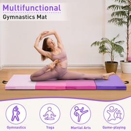 Joppoint Gymnastics Mat, 3'x6'x2'' Thick 4-Panel Folding Kids' Gymnastic Tumbling Mat with Carrying Handles for Home Gym Exercise & Play