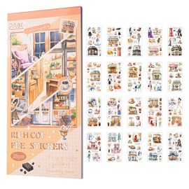 BRTNUP Journaling Sticker Book, 20 Sheets Aesthetic Scrapbooking Stickers Set Pre-Cut Scrapbooking Journal Stickers for Scrapbook Journal Supplies (Coffee)