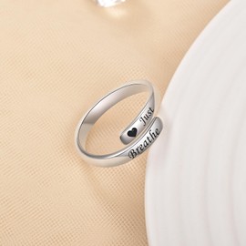 YLT Just Breathe Rings for Women, 925 Sterling Silver Hope Ring Adjustable Relief Anxiety Healing Ring Heart Inspirational Jewelry Gift
