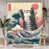 Glioown Funny Japanese Cat Shower Curtain 60Wx71L, Hilarious Cool Animal