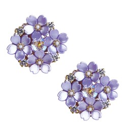 Floral Cluster Earrings with Purple Enamel, Pearls, and Crystals Jewelry for Women 8mm Cluster Earrings Cubic Zirconia 925 Sterling Silver Screwback Flower Stud Earring.
