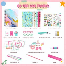EDUMAN DIY Scrapbook Accessory Set Craft Set for Children from 6 Years Bullet Journal Set & School Supplies Girls Stationery Kit - Cool Gifts Diary for Girls (Pink)