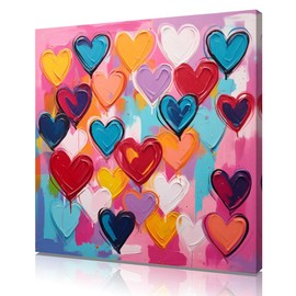 Colorful Heart Graffiti Wall Art Abstract Canvas Paintings Colorful Pictures Modern Abstract Artwork Decor for Office Bedroom Living Room Children's room 13.5"x13.5"x 1 Panels