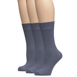 HUGH UGOLI Women's Bamboo Soft Crew Socks for Dress & Trouser, Thin, Seamless Toe & Non-Binding, 3 Pairs, Medium Gray, Shoe Size: 9-11