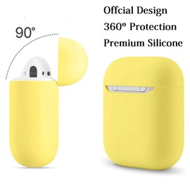 Full Protective Silicone Case Compatible with Airpods 1 and 2 No Keychain Cover Accessories Front LED Visible Supports Wireless Charging (Yellow)