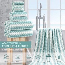 8 Piece Bathroom Towel Set Aqua |2 Oversized Large Bath Towels Sheet,2 Hand Towels and 4 Washcloths| 600GSM Ultra Soft Luxury Premium Towel Set Highly Absorbent Quick Dry Hotel Towel Collection