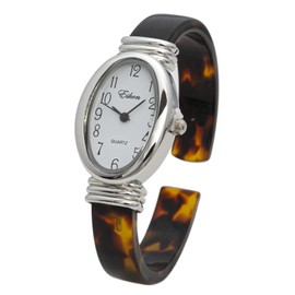 Blekon Collections Women's Quartz 31mm Oval Case Multicolor Acrylic Cuff Bangle Watch (Tortoise)