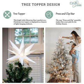 Elf Logic Large 18” Easy Assembly Warm White LED Moravian Star - Hanging Outdoor Christmas Light - Use as Holiday Decoration, Porch Light, 3D Fixture, Advent Star, Wedding & Ballroom Venue Decor | Elf Logic