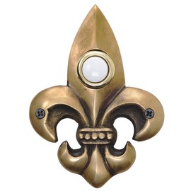 Waterwood Solid Brass Small Fleur De Lis Doorbell in Antique Finish - Wired & Illuminated Push Button from Environmentally Friendly Recycled Material
